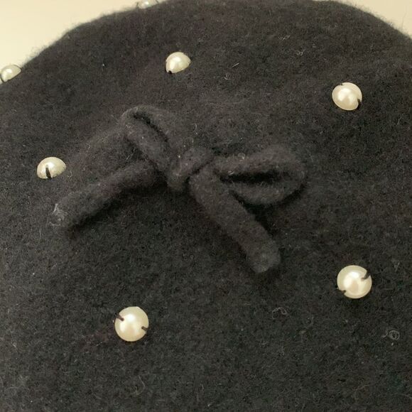 🖤Kate Spade beautiful Beret black with pearls - Picture 2 of 6